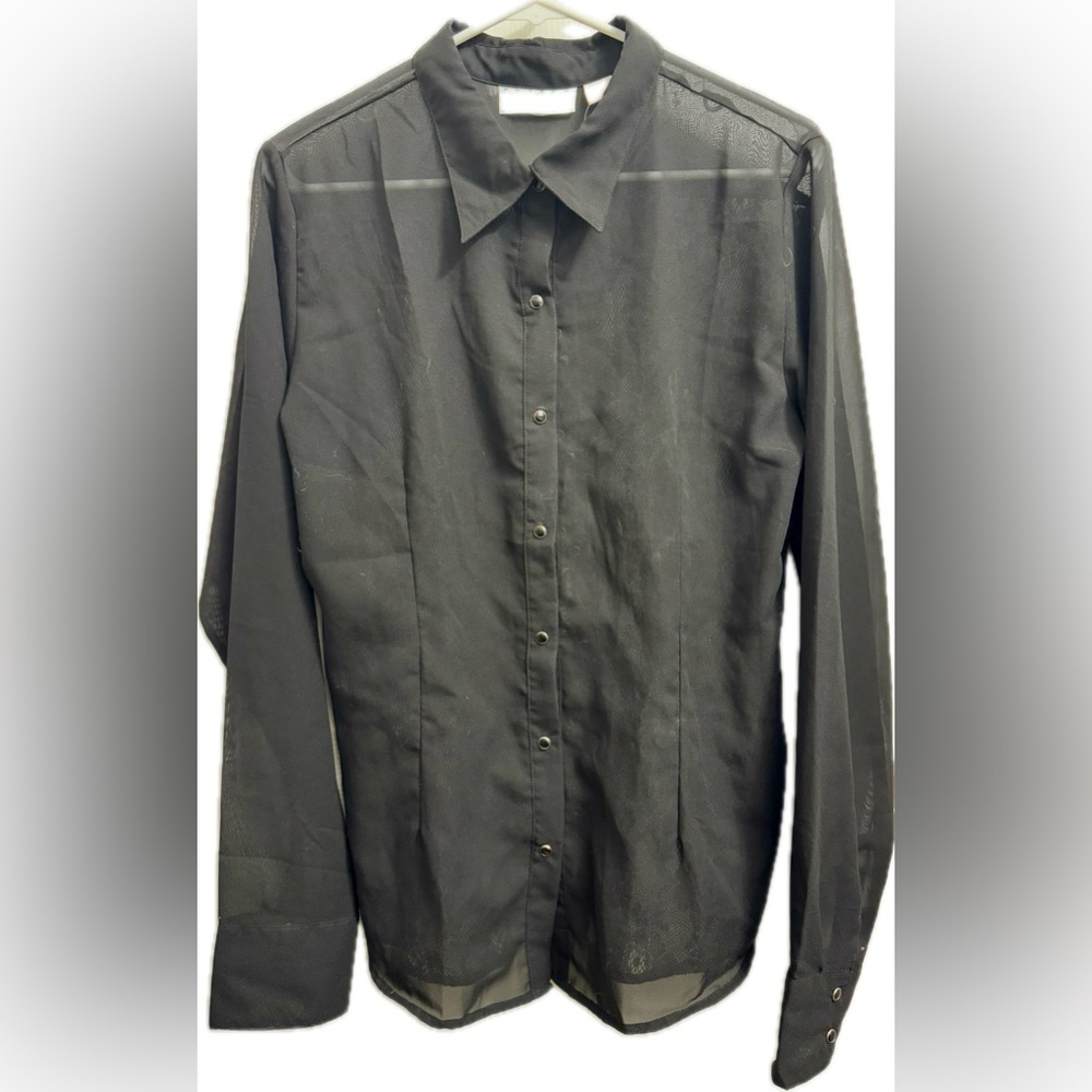 Cattlelac sheer blouse with lace button front and back.